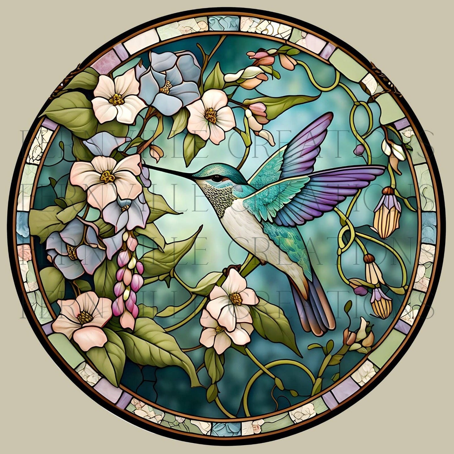 Hummingbird Faux Stained Glass Ceramic Coaster Eco-Friendly: 3.6 Inch Glossy