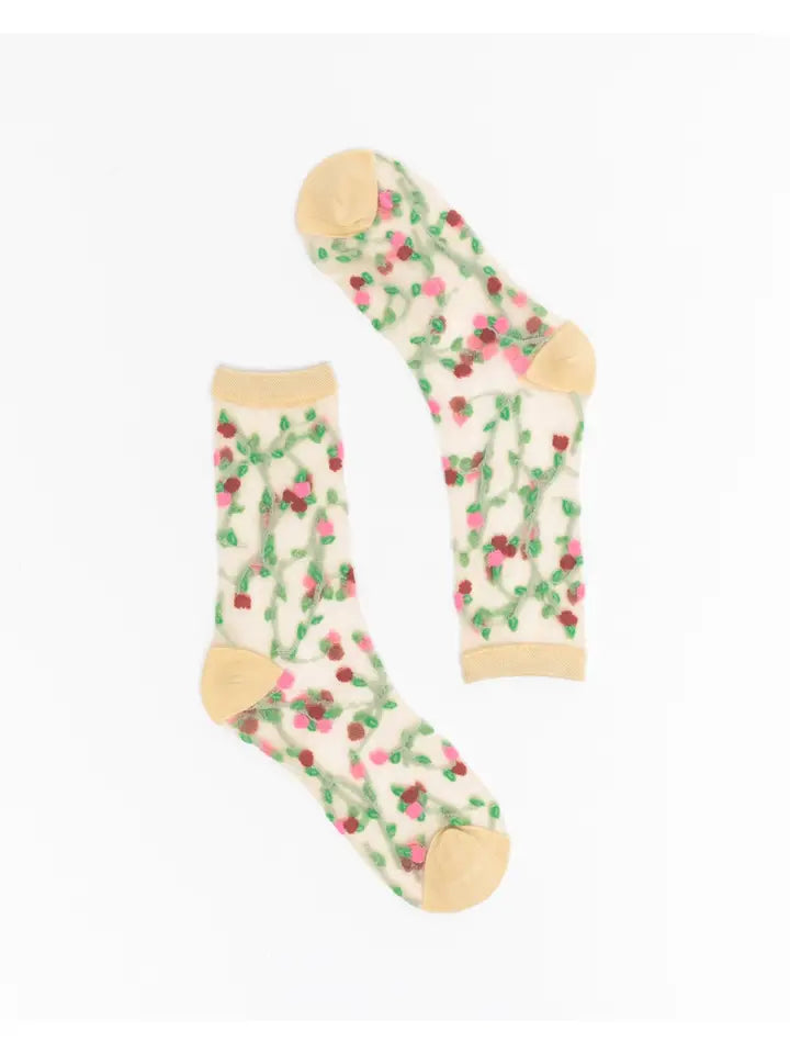Sheer Rosettes Crew Sock
