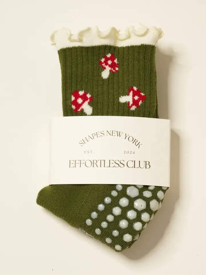 Mushroom Ruffle Grip Pilates Socks