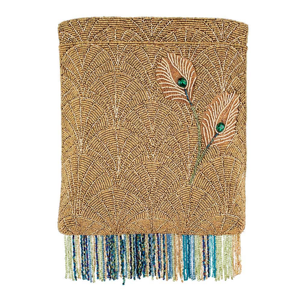 Peacock Feathers Beaded Blue Peacock Crossbody Handbag