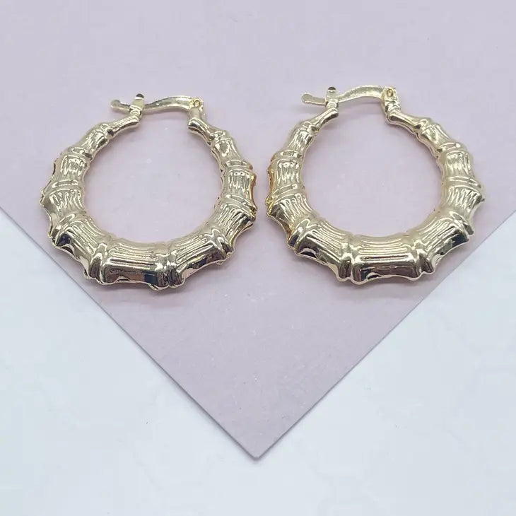 18k Gold Filled Textured Bamboo Hoop Earrings