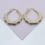 Load image into Gallery viewer, 18k Gold Filled Textured Bamboo Hoop Earrings
