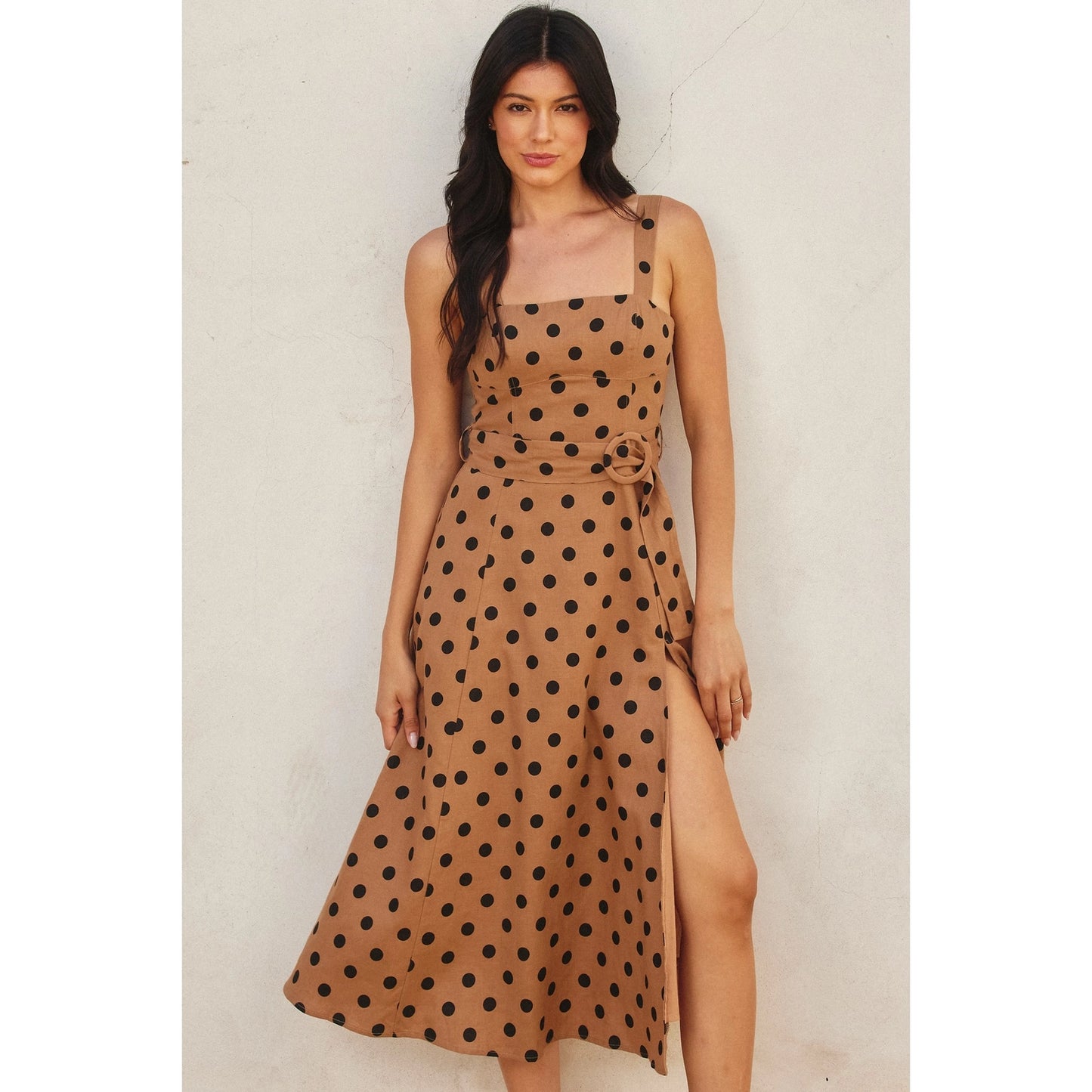 Polka Dot Buckle Midi Dress
