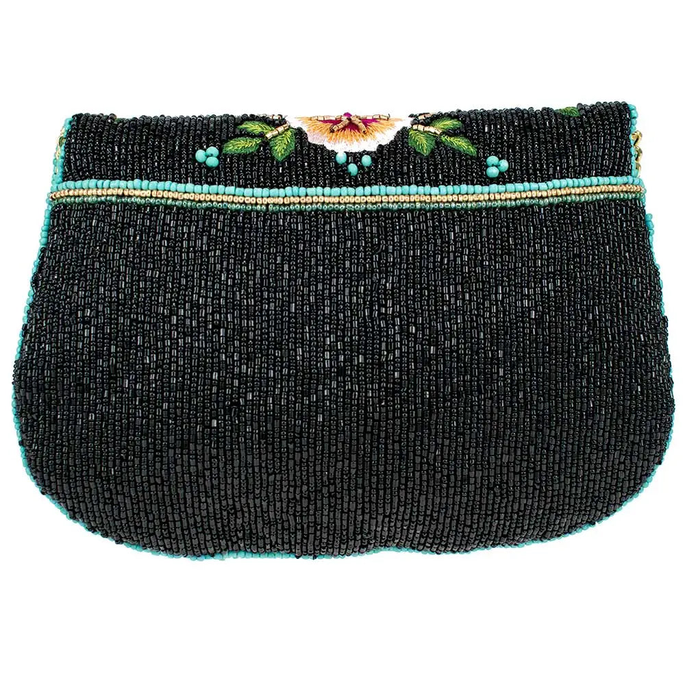 Dream Chaser Black Beaded Butterfly Crossbody Clutch Handbag