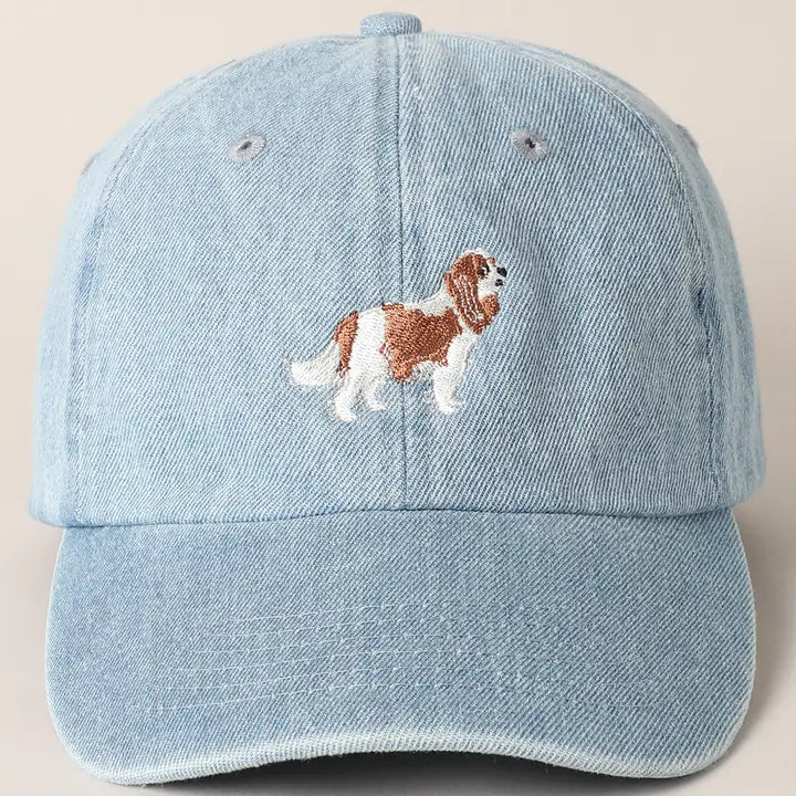 Cavalier King Dog Embroidered Denim Baseball Cap Unisex