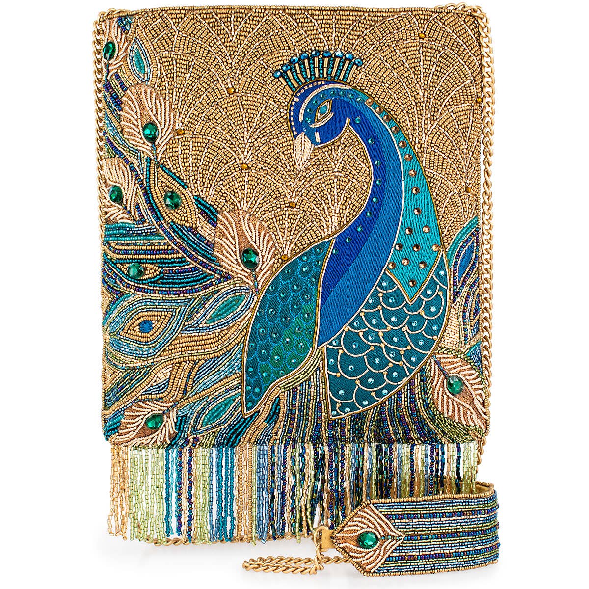 Peacock Feathers Beaded Blue Peacock Crossbody Handbag