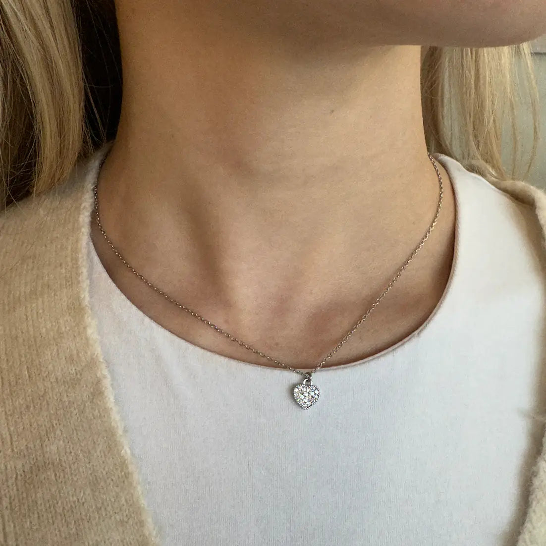 Silver Crystal Heart Necklace