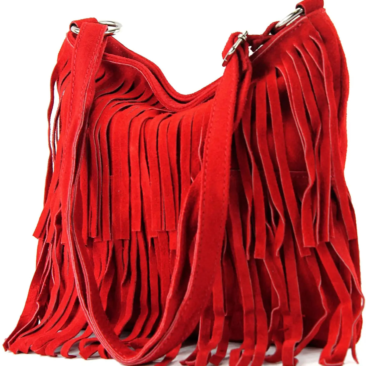 Italian Suede Leather Fringed Shoulder Crossbody Bag