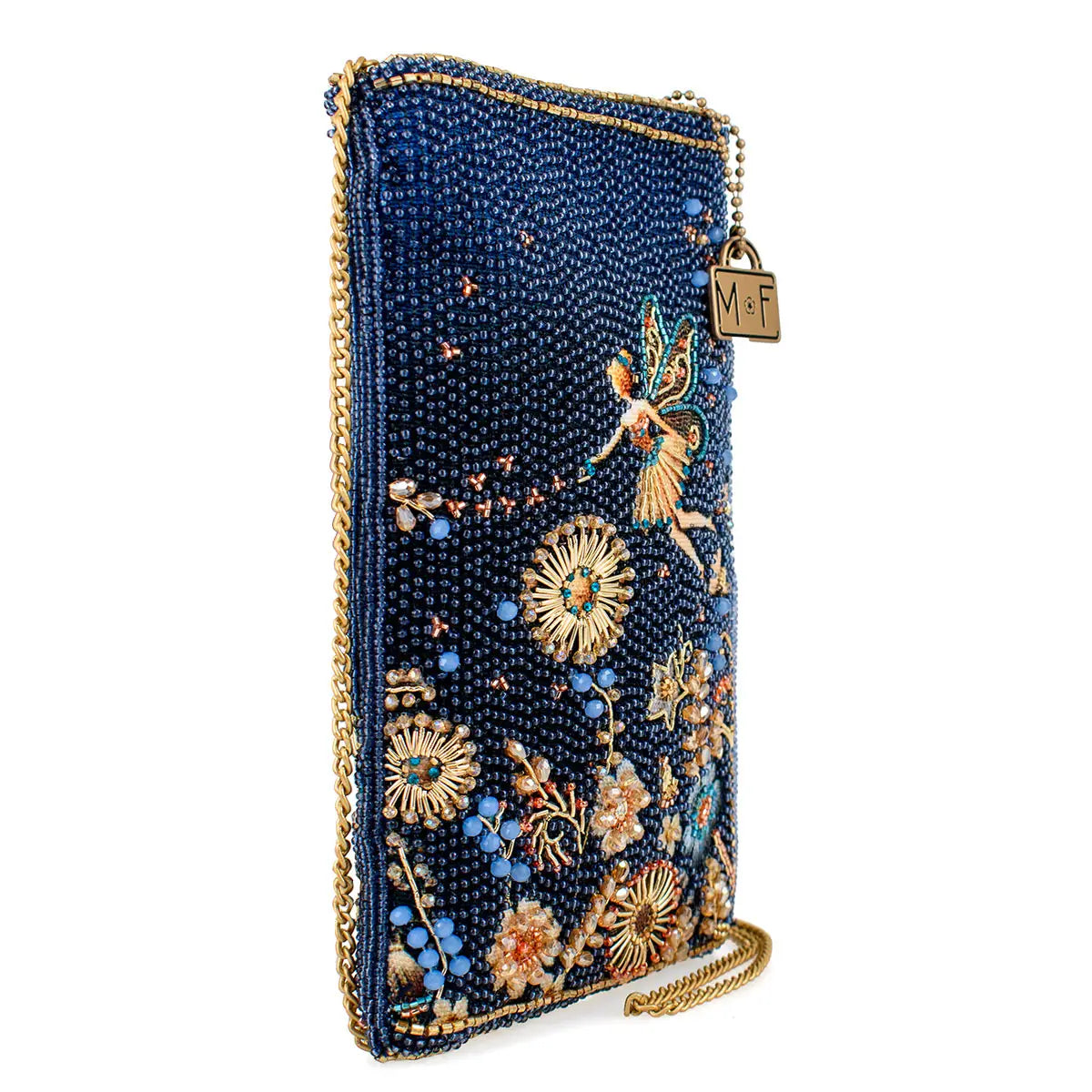 Fairy Dust and Floral Blue Beaded Crossbody Phone Bag
