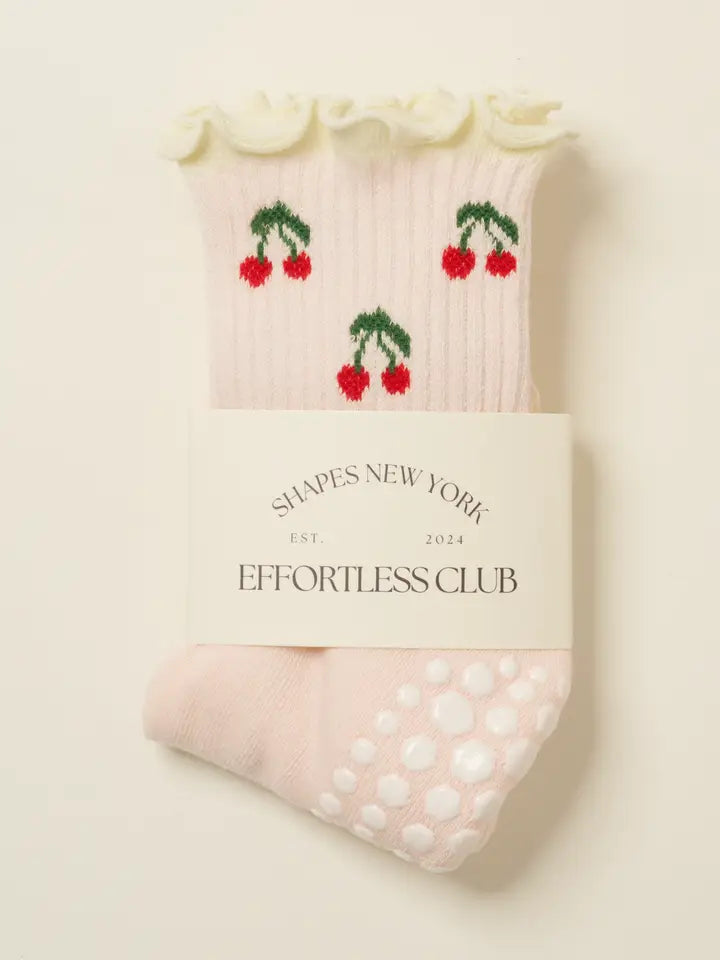 Cherry Ruffle Grip (Baby Pink) Pilates Socks