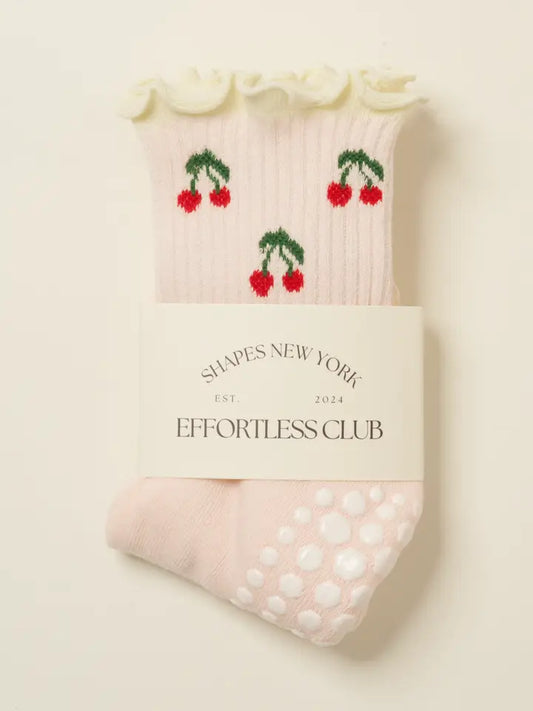 Cherry Ruffle Grip (Baby Pink) Pilates Socks