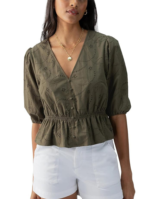 Eyelet Button Front Top