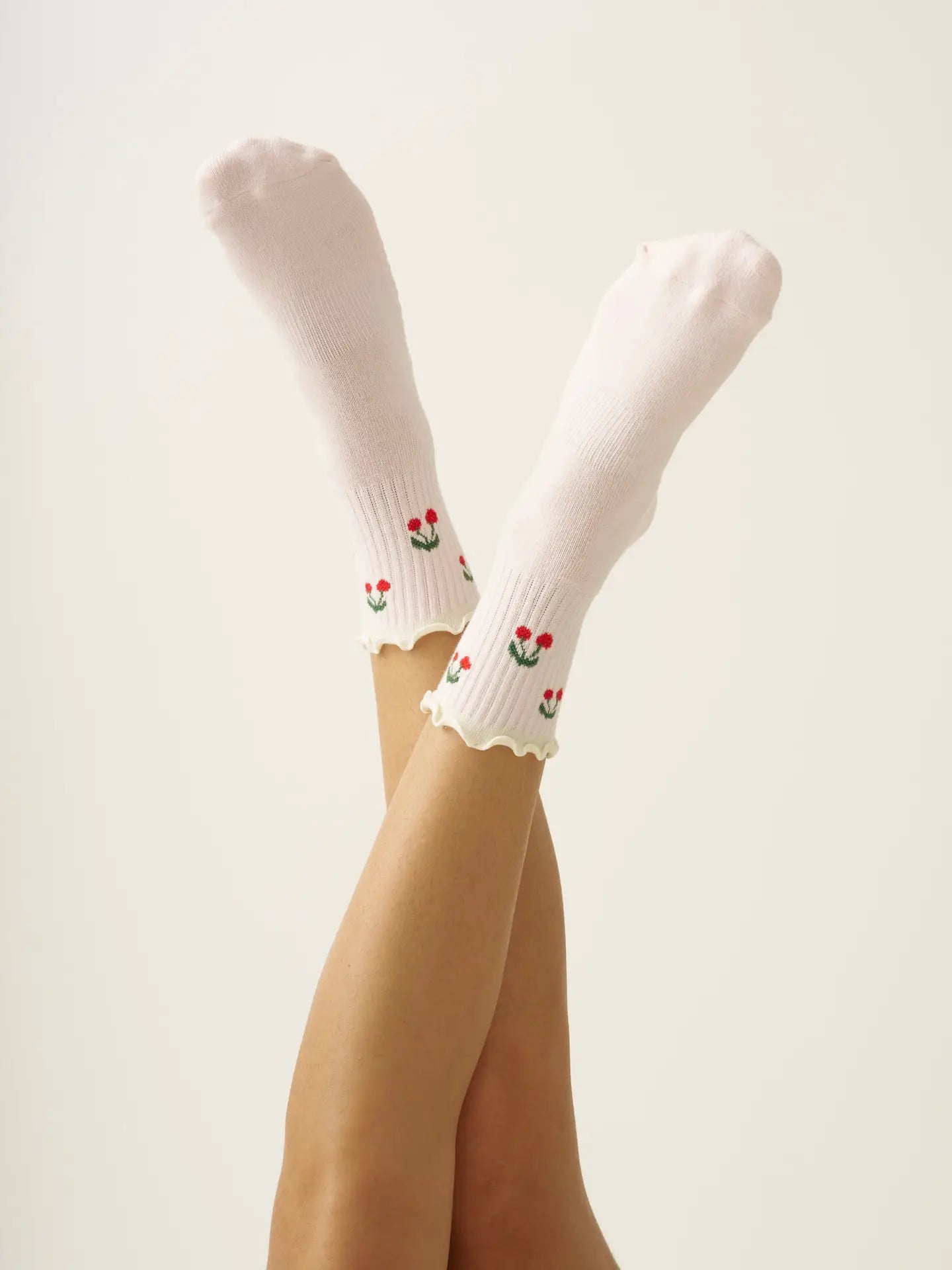 Cherry Ruffle Grip (Baby Pink) Pilates Socks