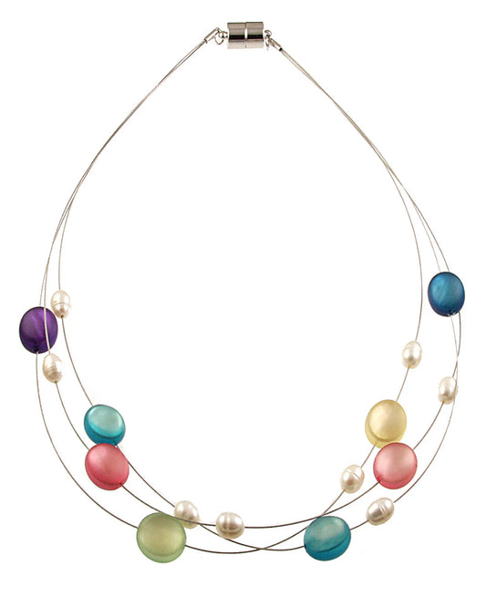 3Strand Resin Neck-White/Bl Necklace 7383
