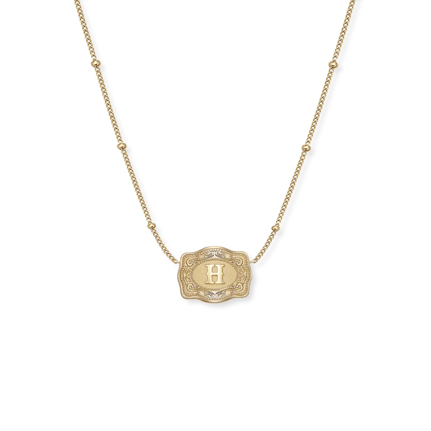 Ultra Mini Belt Buckle Necklace (Initial) - Gold