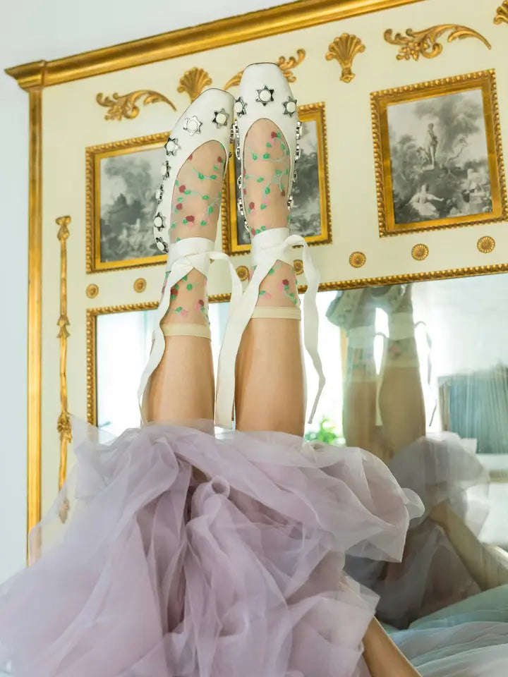 Sheer Rosettes Crew Sock