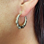 Load image into Gallery viewer, 18k Gold Filled Textured Bamboo Hoop Earrings
