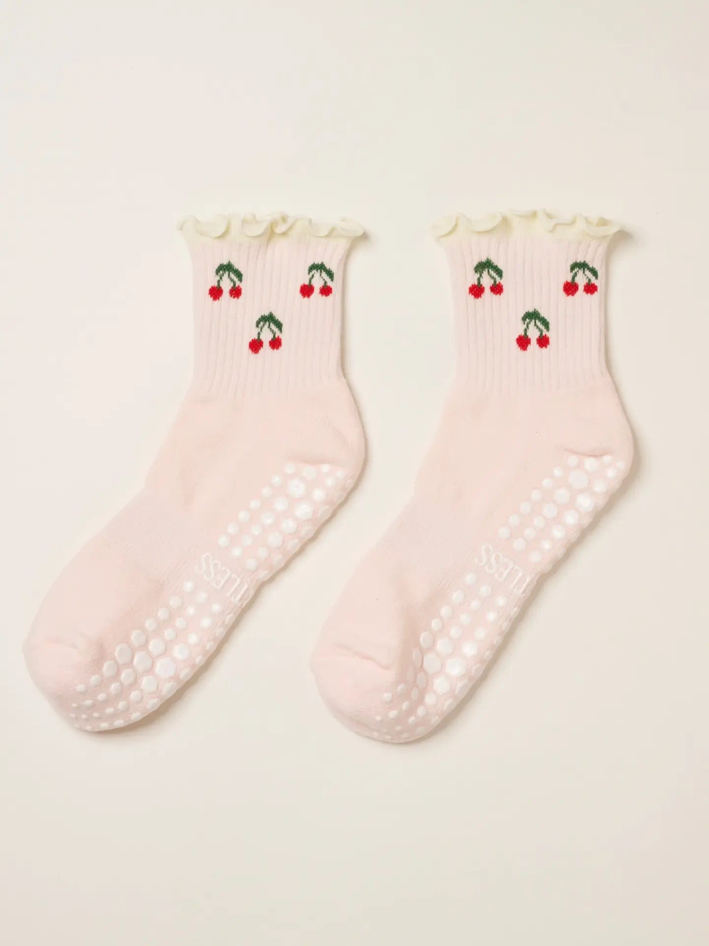 Cherry Ruffle Grip (Baby Pink) Pilates Socks