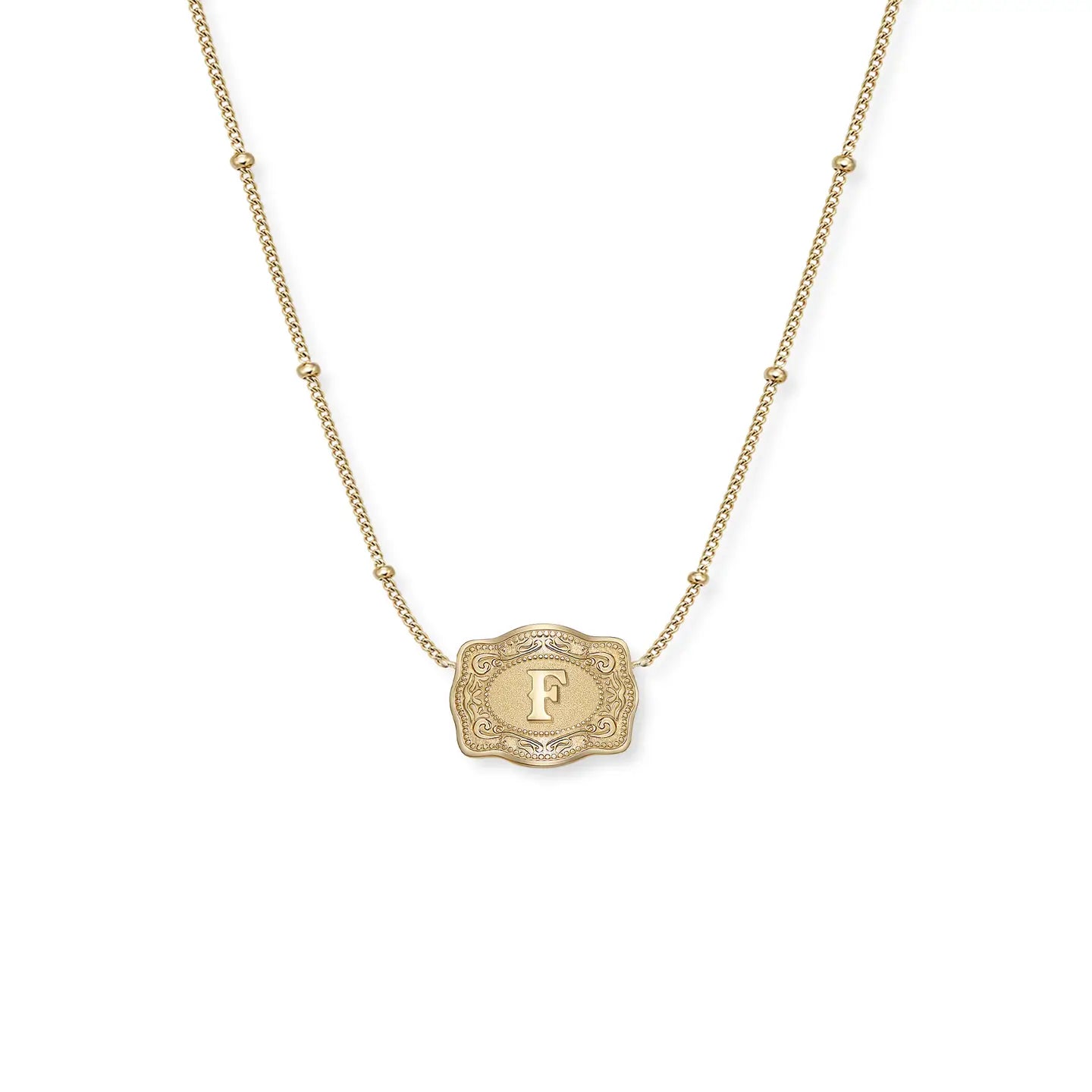 Ultra Mini Belt Buckle Necklace (Initial) - Gold