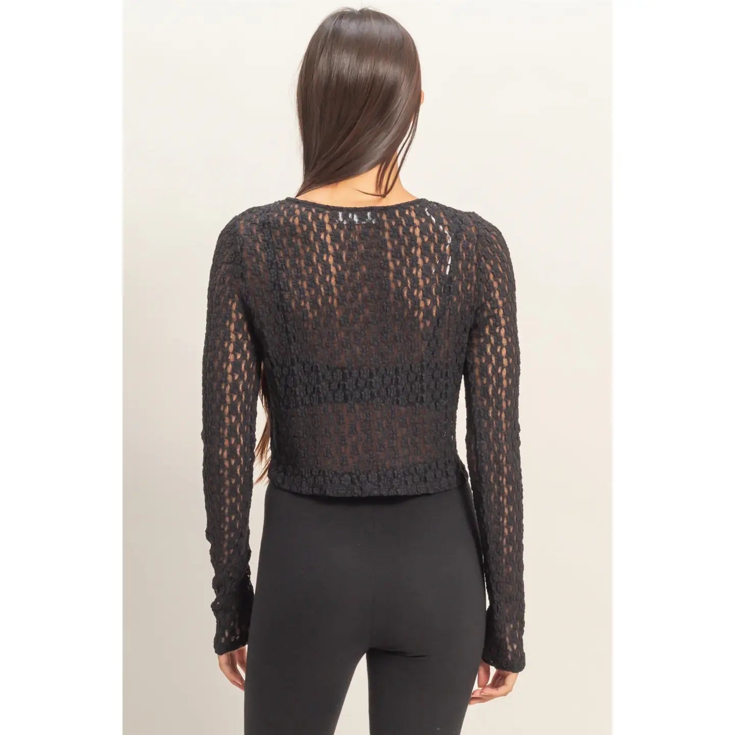 Pearl Button Sheer Lace Cardigan Top