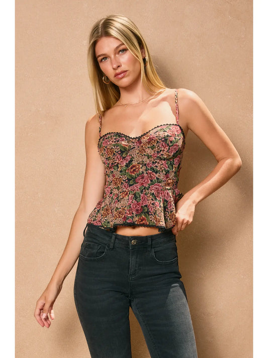 Vintage Rose Lurex Flared Cami Top