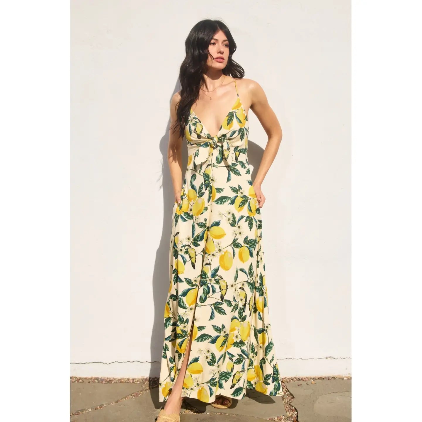 Vintage Lemonade Knot Front Maxi Dress