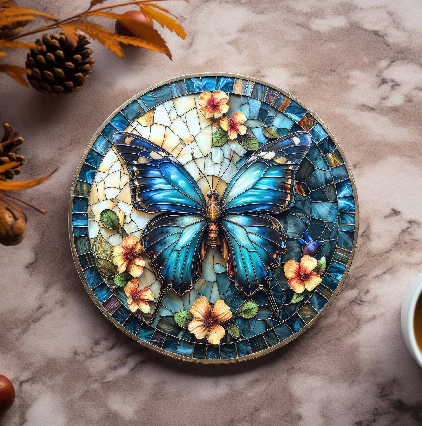 Butterfly Ceramic Coaster, Eco-Friendly Home Decor: 3.6 Inch Glossy