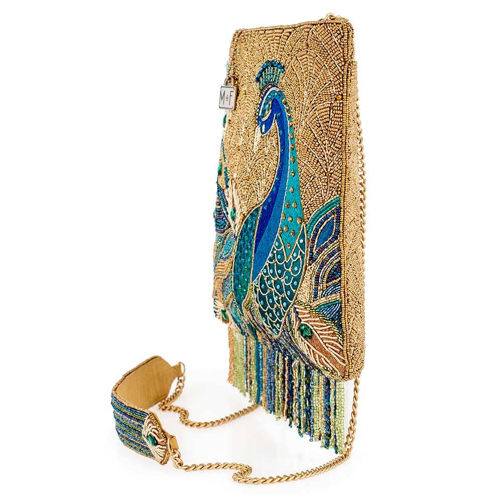 Peacock Feathers Beaded Blue Peacock Crossbody Handbag
