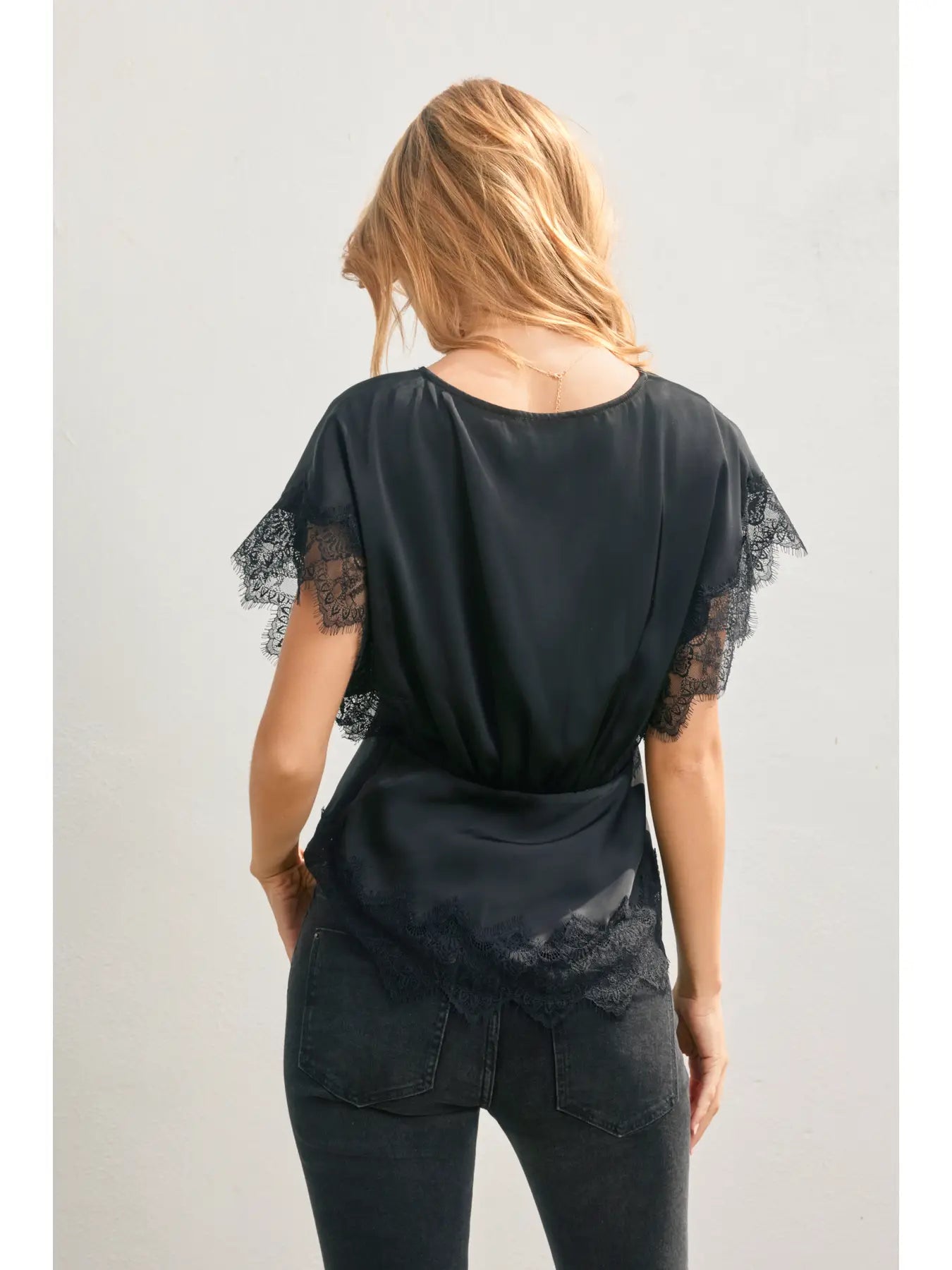 Dull Satin Lace Blouson Top