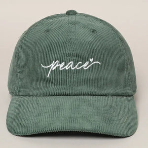 Peace Embroidered Corduroy Cap