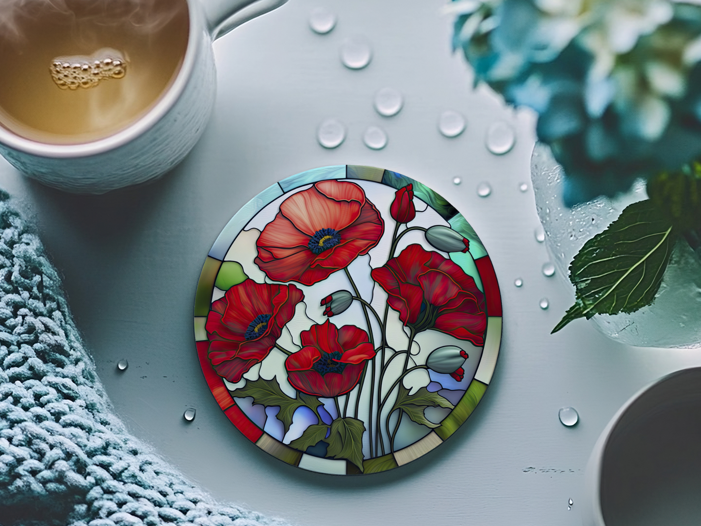 Poppy Coaster, Garden Lover Gift, Floral Nature Home Decor: 3.6 Inch Glossy