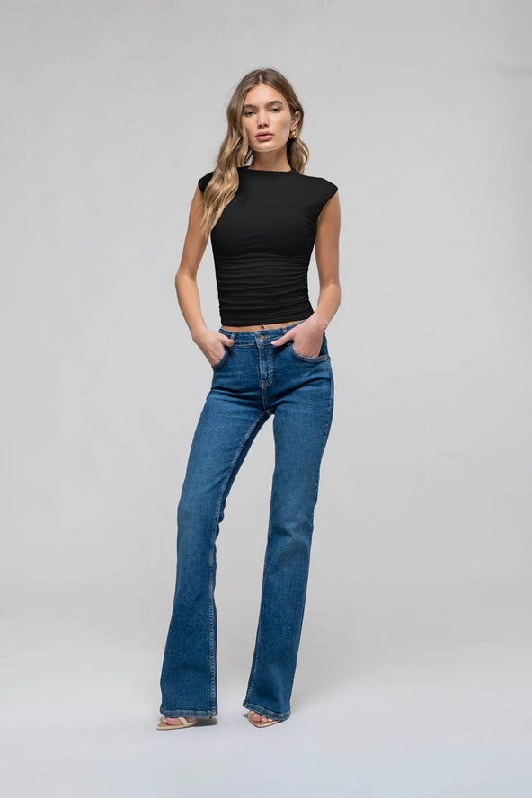 Reversible Funnel Neck Scrunch Knit Top