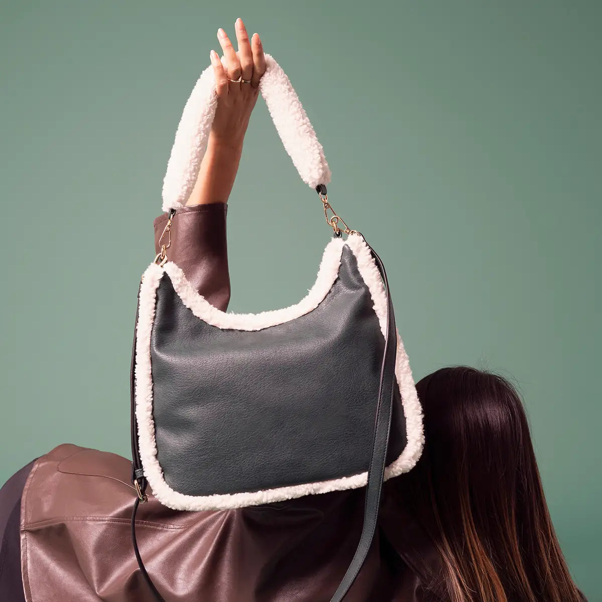 Reece Sherpa Trim Satchel Shoulder Bag