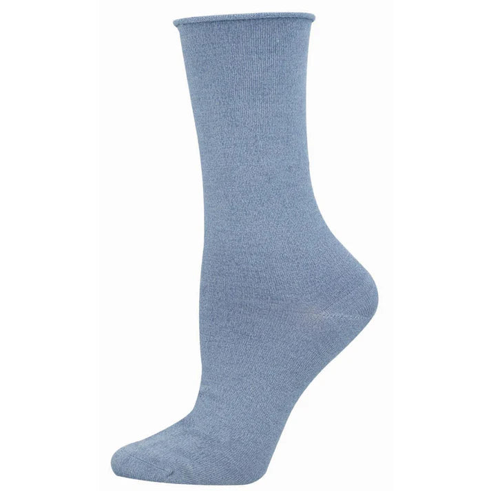 Bamboo Solid Color Roll Top Women's Socks