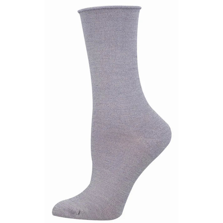 Bamboo Solid Color Roll Top Women's Socks