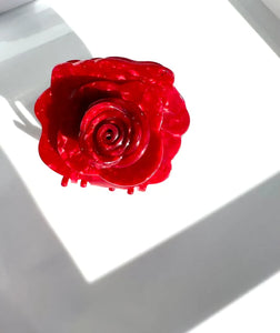 Handmade Origami Rose Flower Claw Hair Clip - Red