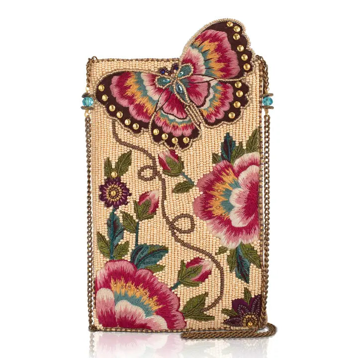 Butterfly Garden Floral Beaded Crossbody Handbag
