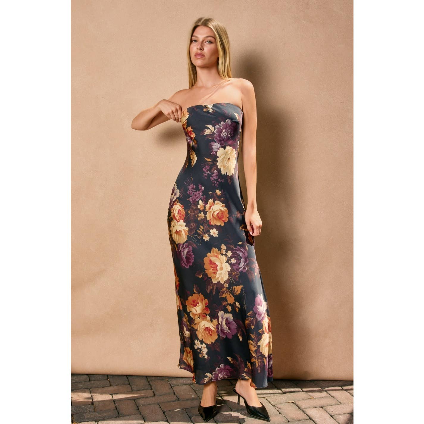 Hidden Haven Strapless Bias Cut Maxi Dress