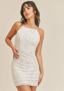 Pearly Paige Lace Open Back Mini Dress