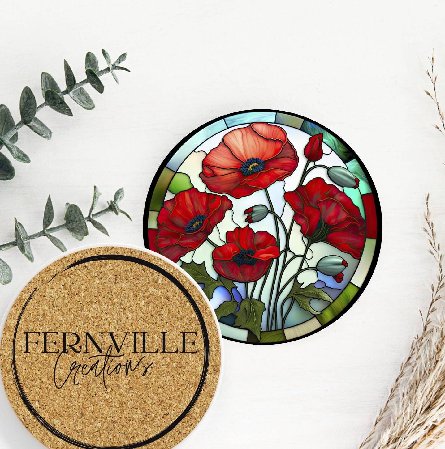Poppy Coaster, Garden Lover Gift, Floral Nature Home Decor: 3.6 Inch Glossy