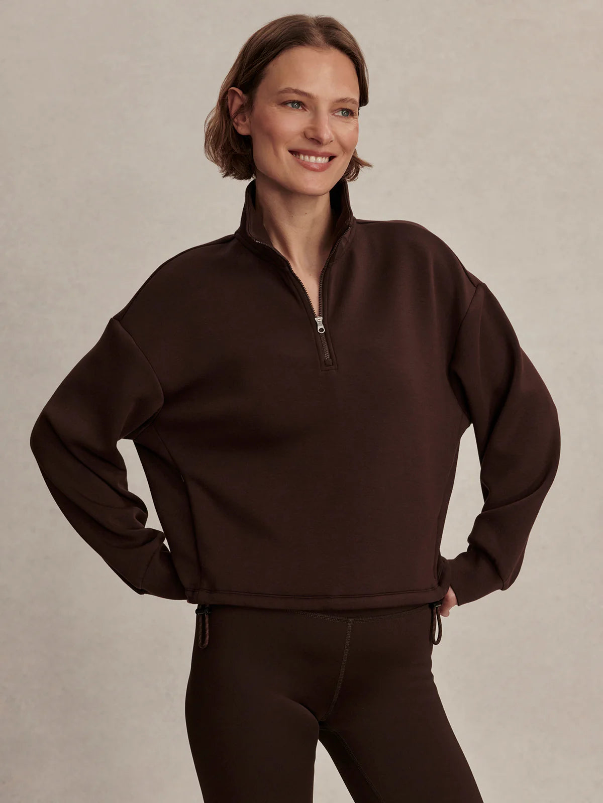 Sian Cropped Half-Zip Sweat - Coffee Bean
