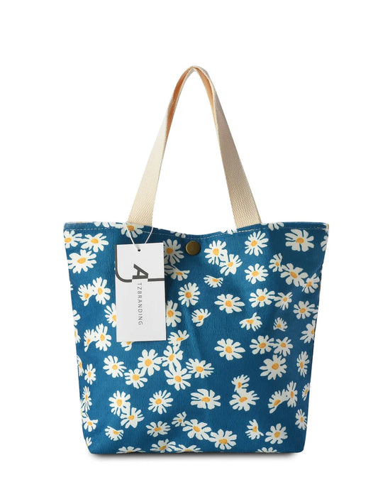 Cosbai Vintage Artistic Floral Corduroy Tote Bag