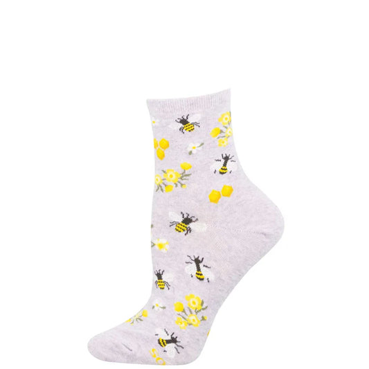 Honey Bee Floral Cotton Mini Crew Socks