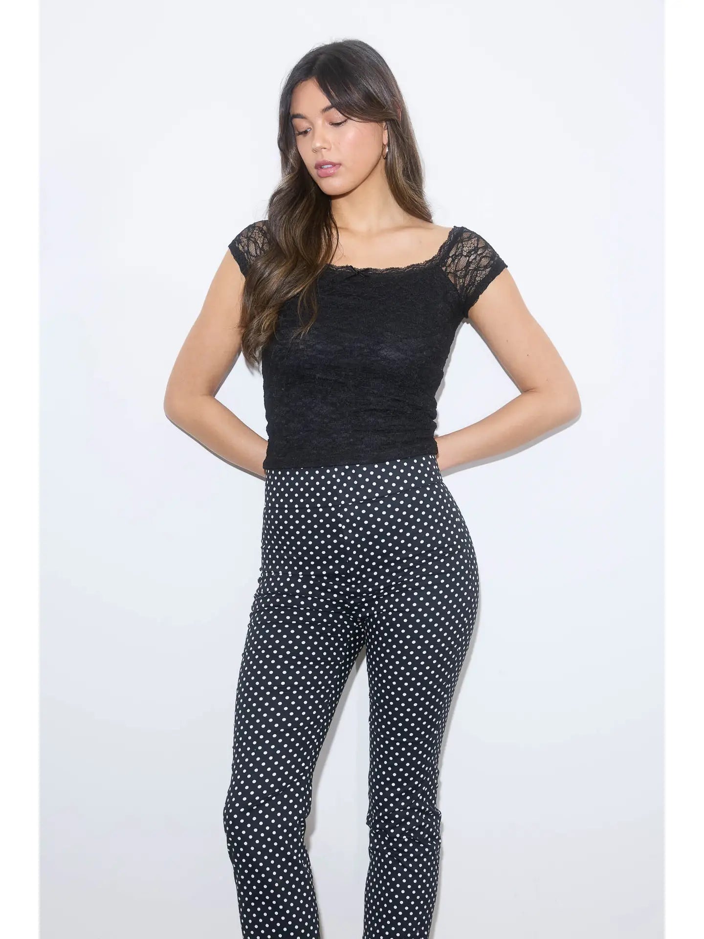 Lace Front Bow Detail Short Sleeve Knit Top