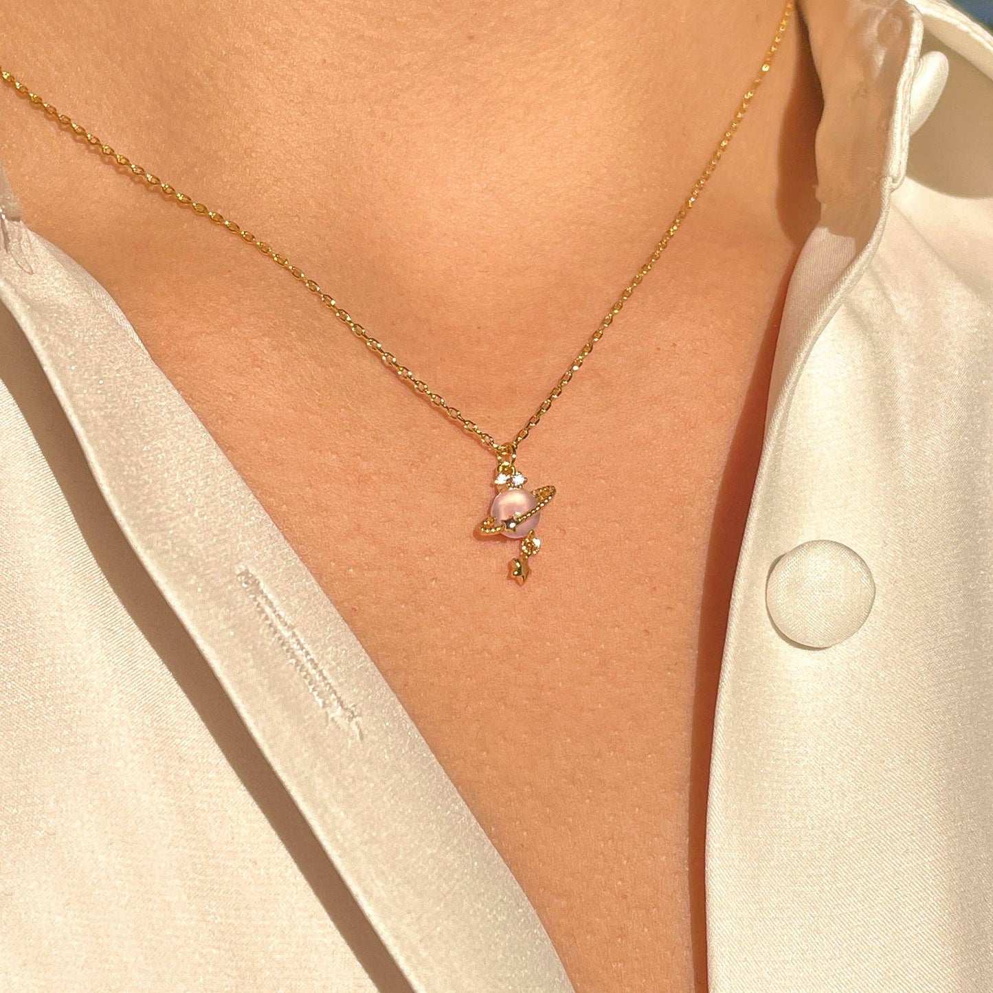 Pink Jupiter Necklace: Gold