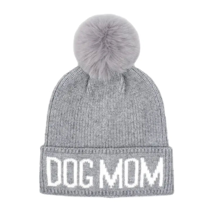 Dog Mom Pompom Knit Beanie Toque