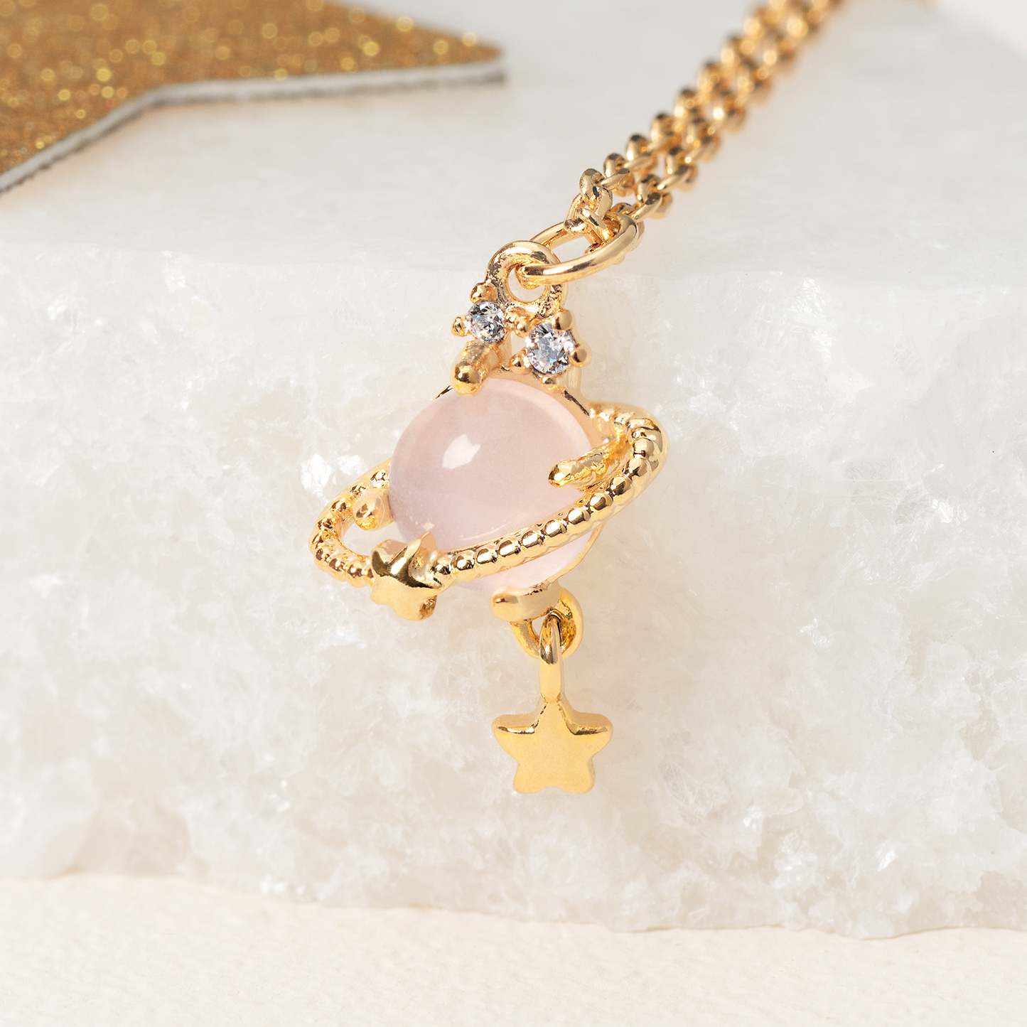 Pink Jupiter Necklace: Gold