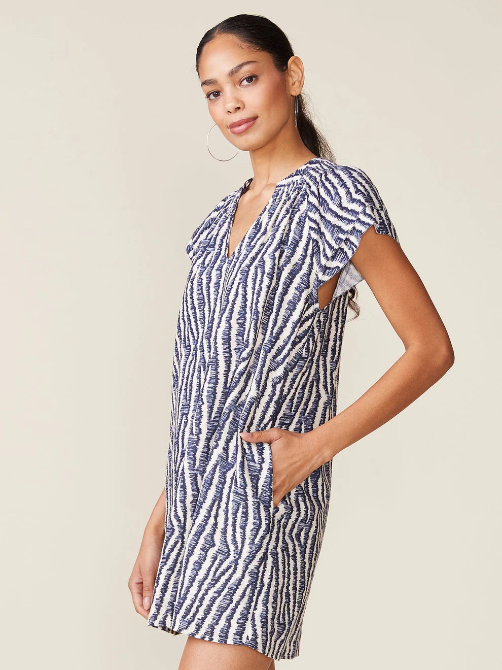 Linen Blend Double Flutter Popover Mini Dress