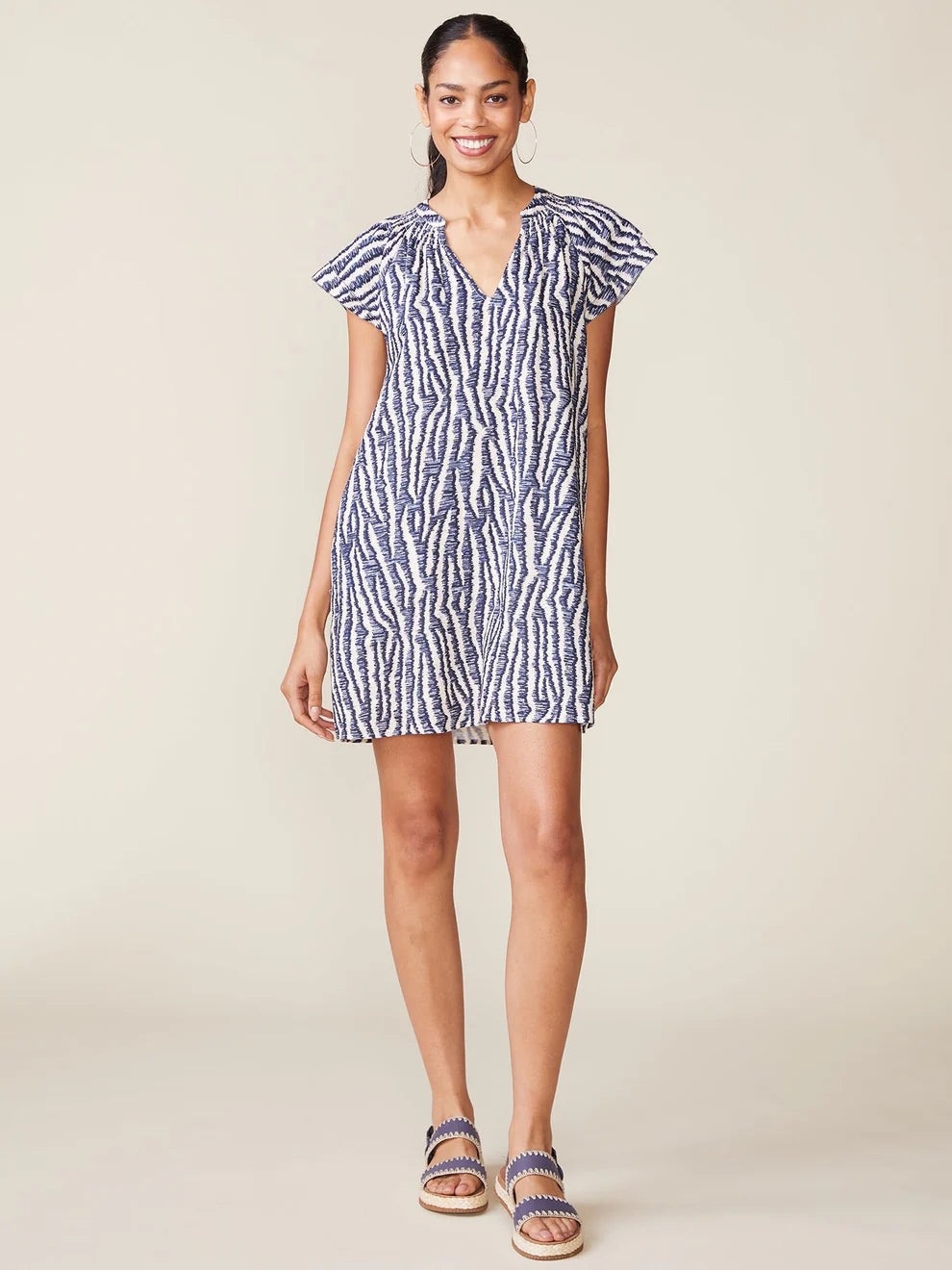 Linen Blend Double Flutter Popover Mini Dress