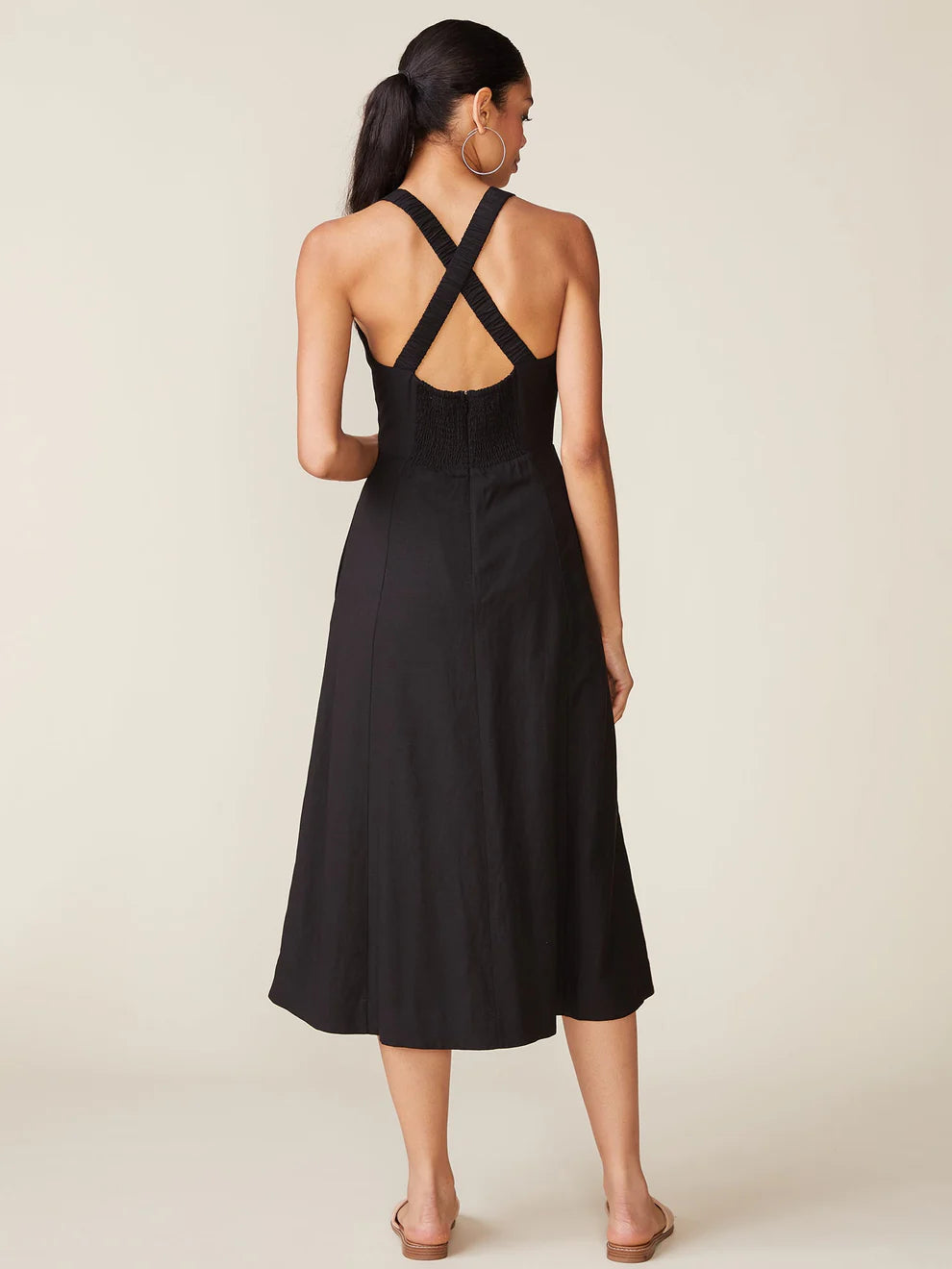 Linen Blend Cross Back Midi Dress